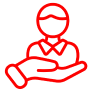 Red icon of person above hand.